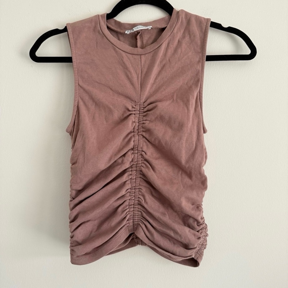 ZARA Nude Pink Ruched Stretch Top – Size M